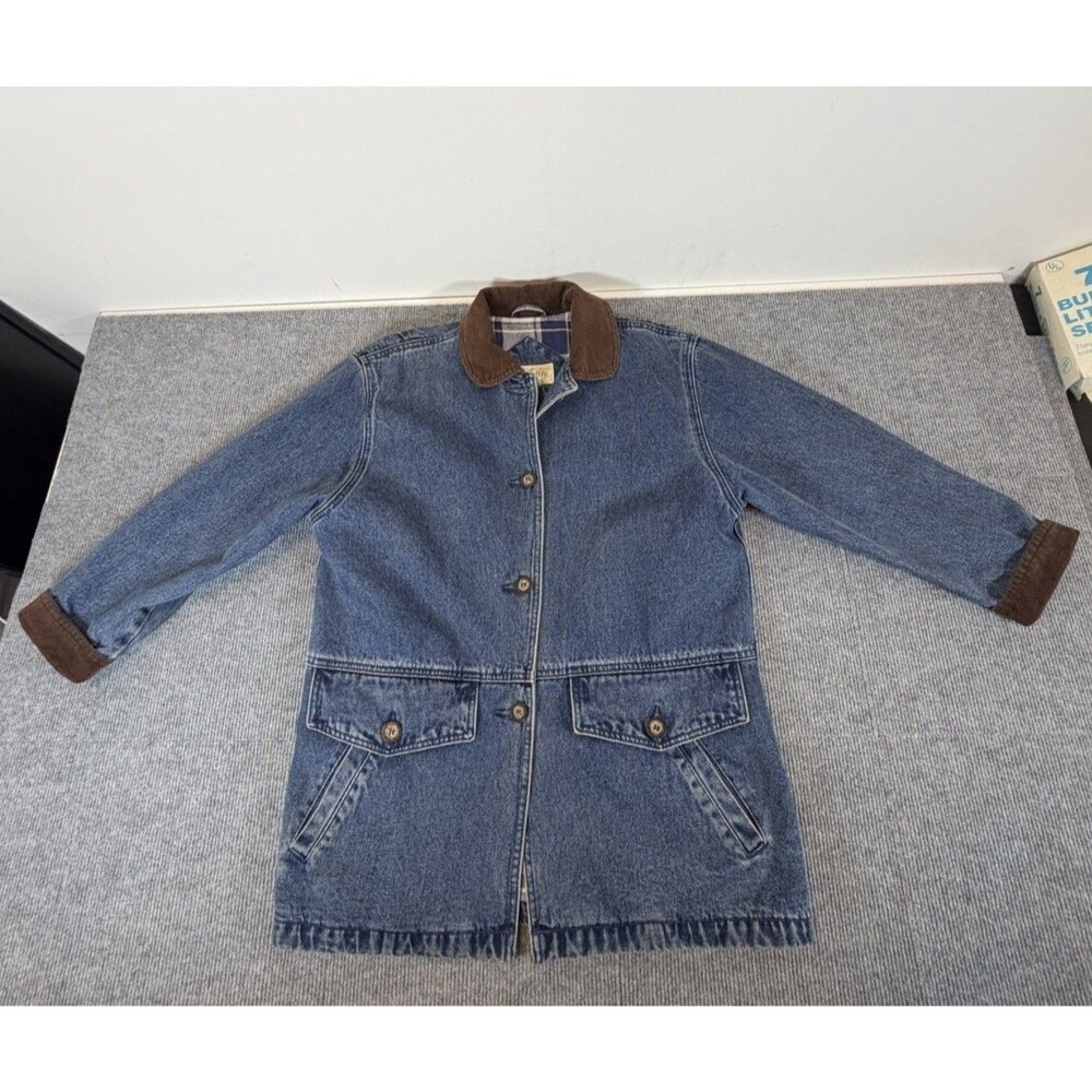 St. John's Bay Denim Barn Jacket Chore Coat Corduroy Plaid Lined Workwear Small